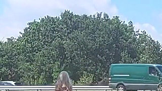 The Slave Girl Is Punished with Buckets of Pussy and Tits to Show off to the Drivers.
