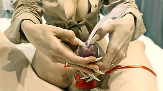 A MILF Stretches Her Stepson's Urethra so He Can Cum Easier