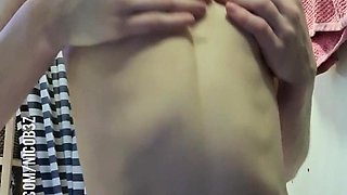Russian brunette busty camgirl masturbating on webcam