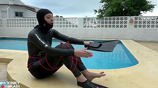 Wetsuit Bondage Mermaid Slippery Pool Kink with Fins, Rope & Deep Diving