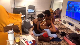 Threesome, ebony ffm threesome, couple making out