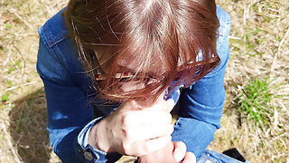 Hot slut sucks random cock until he blows his load in public