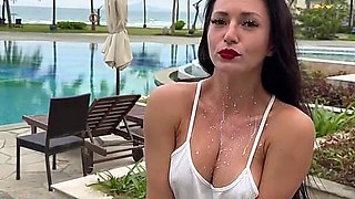 Milking & Getting Messy in See-through Bodysuit Outdoor