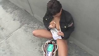 Euro skank at bus stop: Blowjob, Doggy  Big Tits Porn