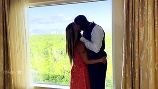 Close up with blonde hottie blowing a large dick