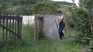 Old granpa pleases teen girl in the fields