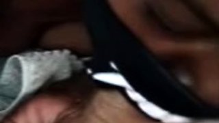 Black girl with mask blowjob in the car