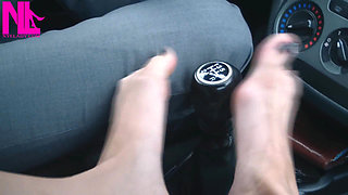 Making Footsie in the Car with My Barefeet