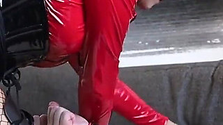 Chastity slave strapon fucked