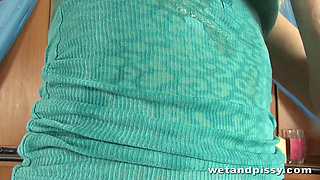 Blonde wets her panties before fucking big black dildo