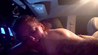 Sexy Redhead with Cute Feet Gives Another Amazing Blowjob in the Car Late at Night. This Time I Shoot a Load All Over Her Face.