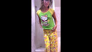 Skinny small titted blonde in shower