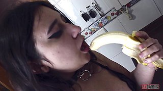 Slut Pisses in Her Fruit Bowl and Swallows It All