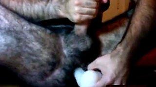 Hairy Daddy Plays with His Dildo