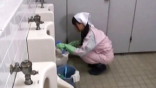 Asian bathroom attendant is in the mens part1