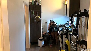 Bound beauty captivates with daring kitchen passion in thrilling intimate play