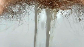 Woman Pissing in the Toilet, Golden Shower, Hairy Pussy Pee