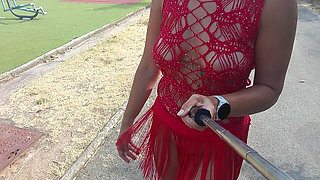 Public Flashing of Pussy and Tits in a Lace Outfit