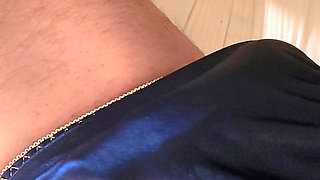 Masterbating in blue silk panties.