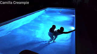 Night Time Fucking and Creampie in the Pool