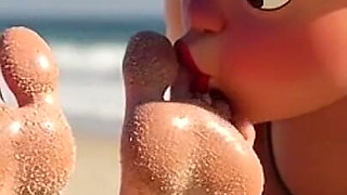 Fat Woman Licking Sandy Feet of Skinny Girl - Beach Humiliation