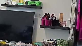 Amateur Woman Has Fun Trying on Clothes and Cutting Them.