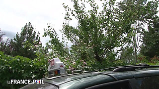 Short Haired Busty Woman Helps Taxi Driver Relieve Stress