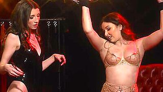 Lesbian babe Maya Woulfe dominates curvy teen Leana Lovings and spanks her