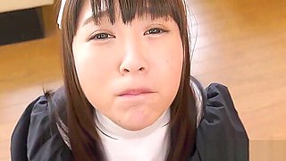 Yuuki Mayu in maid cosplay blowjobing a few dudes