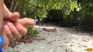 Public Pickup Stepmom and Stepdaughter on Beach - Risky Dick Flashing