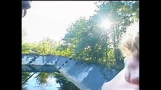 Blonde Sub Tied Up Outdoors and Humiliated with Fake Dildo