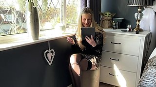 Classy blonde reacts of small dick