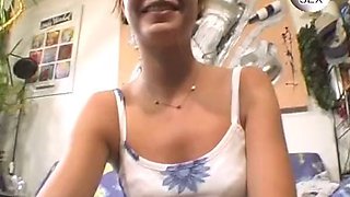 Short haired chick from Germany riding a firm cock like a pro