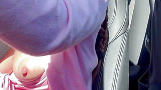 Sexy Car Ride with Horny Big Tits Milf Artemisia Love Flashing her juicy boobs and nipples