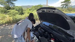 I take advantage of the fact that my friend's wife is a slut and I end up fucking her in the middle of nowhere while my friend is going out.