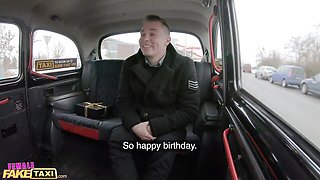Sofia Lee open black zip top facesitting in Female Fake Taxi back seat
