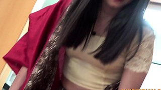 Indian Man swallows MILF maid's piss from her pussy and