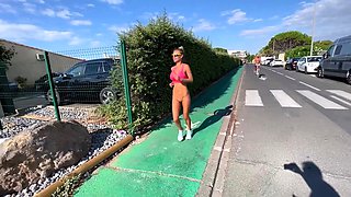 Morning Run Of Monika Fox Without Panties Through The