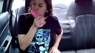 Hot girl sucks her dildo and fucks her delicious pussy with her dildo and fingers