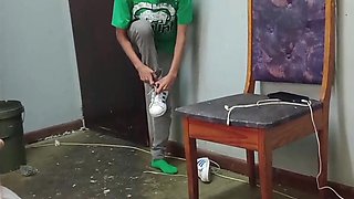 brilliant eighteen yr senior teenie gets to timid to blow beef whistle for elder grandfather , completes up providing father bare hand job instead