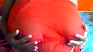 Big-Tit Black Milf Plays with Dildo on Webcam