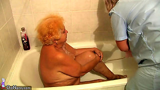 Horny senior granny enjoys threesome with young lovers