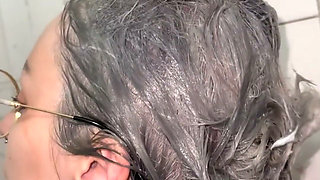 Washing Hair with New Mask Shower After Long Day