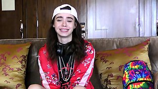 Small tit brunette teen sucks and fucks a big cock