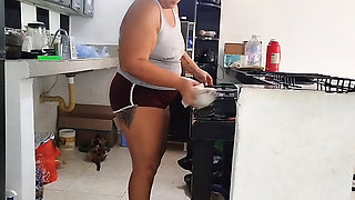 Chubby Latina with a Big Ass Likes to Be Watched by Her Stepfather's Old Man While She Cleans the House