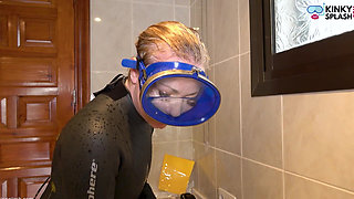 Flooded Mask Dishwashing in Wetsuit & Heels - Wet Mess Fun