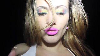 Public oral from a girl who is dressed like a huge slut