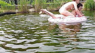 Outdoor Double Blowjob after some Fun in our Pond