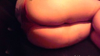 Brunette with foot fetish rubs big dick with her feet in POV