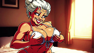 Ai Old Women in Bedroom Teasing and Flashing Tits